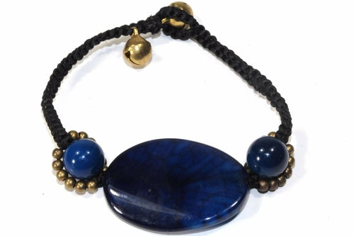 Blue Agate Slice and Round Bracelets by Silver Hestia featuring polished stones and a stylish beaded design.