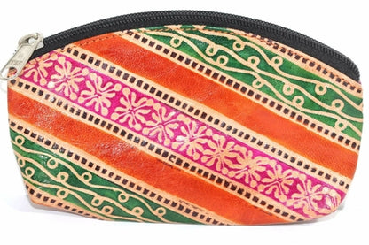 Silver Hestia Groovy Coin Purse, Fannypack pouch with a colorful, retro design and secure zipper closure.