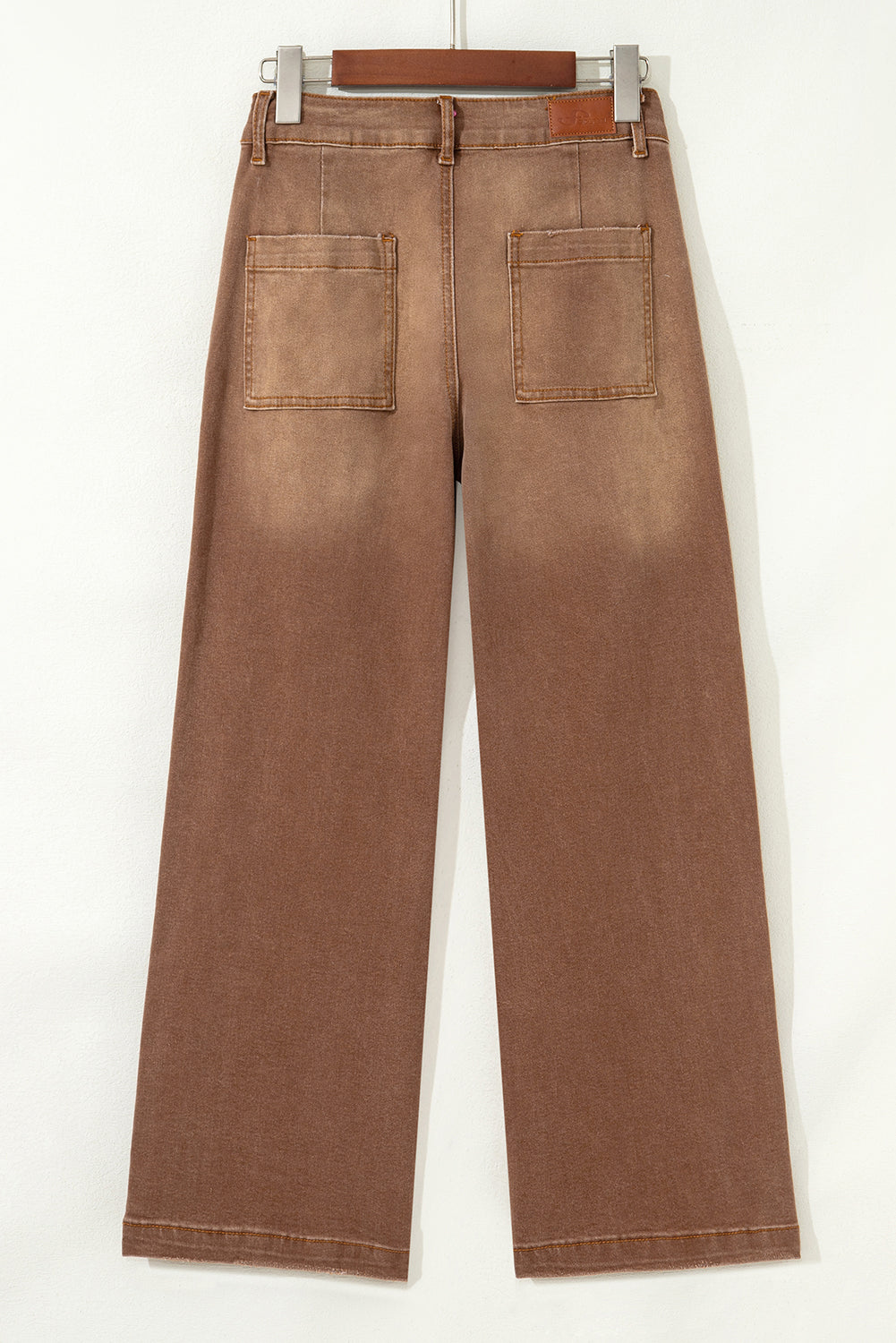 Byzantium Bay denim high waist straight leg jeans with patch pockets, showcasing a classic fit and stylish design.