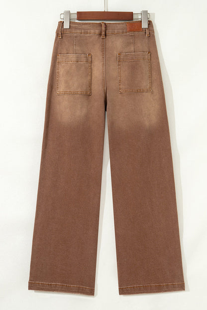 Byzantium Bay denim high waist straight leg jeans with patch pockets, showcasing a classic fit and stylish design.