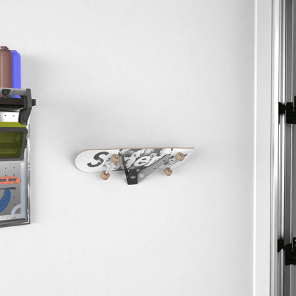 Crimson Astraeus skateboard rack holding up to three skateboard decks, designed for organized storage and display.