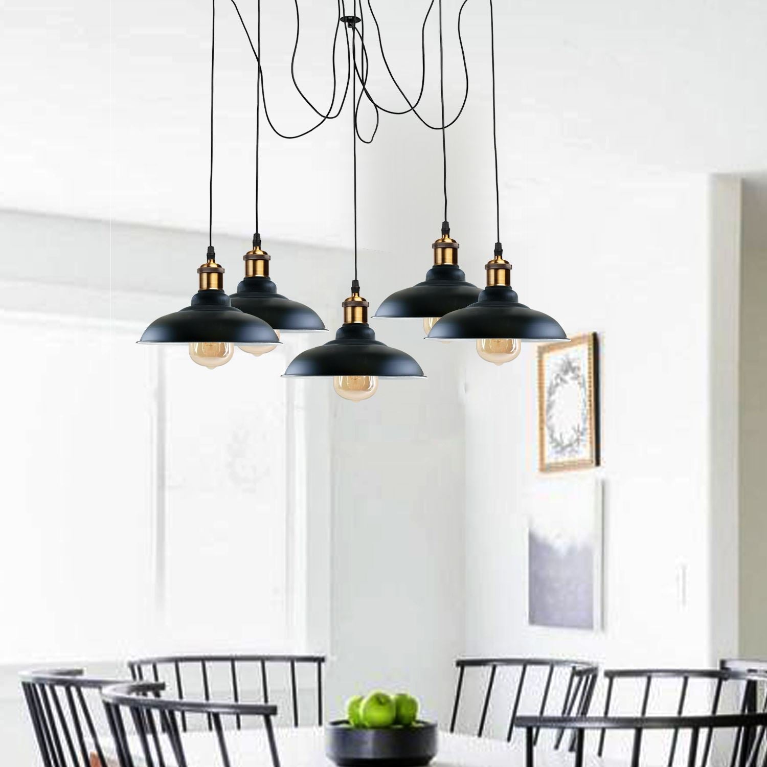 Sangria Angel Industrial Spider Adjustable Multi-Arm Pendant Light with five E27 bulbs and modern metal design.