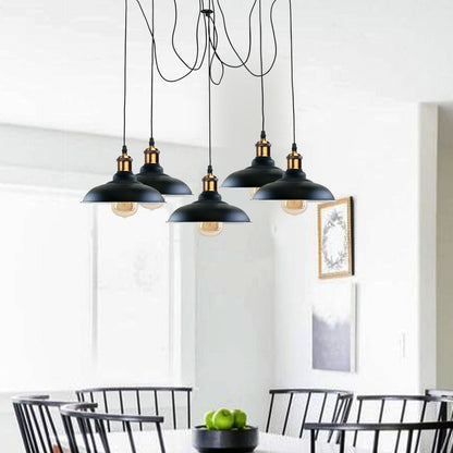 Sangria Angel Industrial Spider Adjustable Multi-Arm Pendant Light with five E27 bulbs and modern metal design.