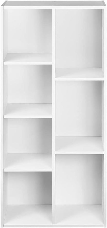 White Peach Maple 7-cube organizer bookcase with storage shelves, ideal for home or office organization and display.