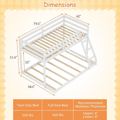 Durable Engineered Twin Over Full Bunk Bed Frame System