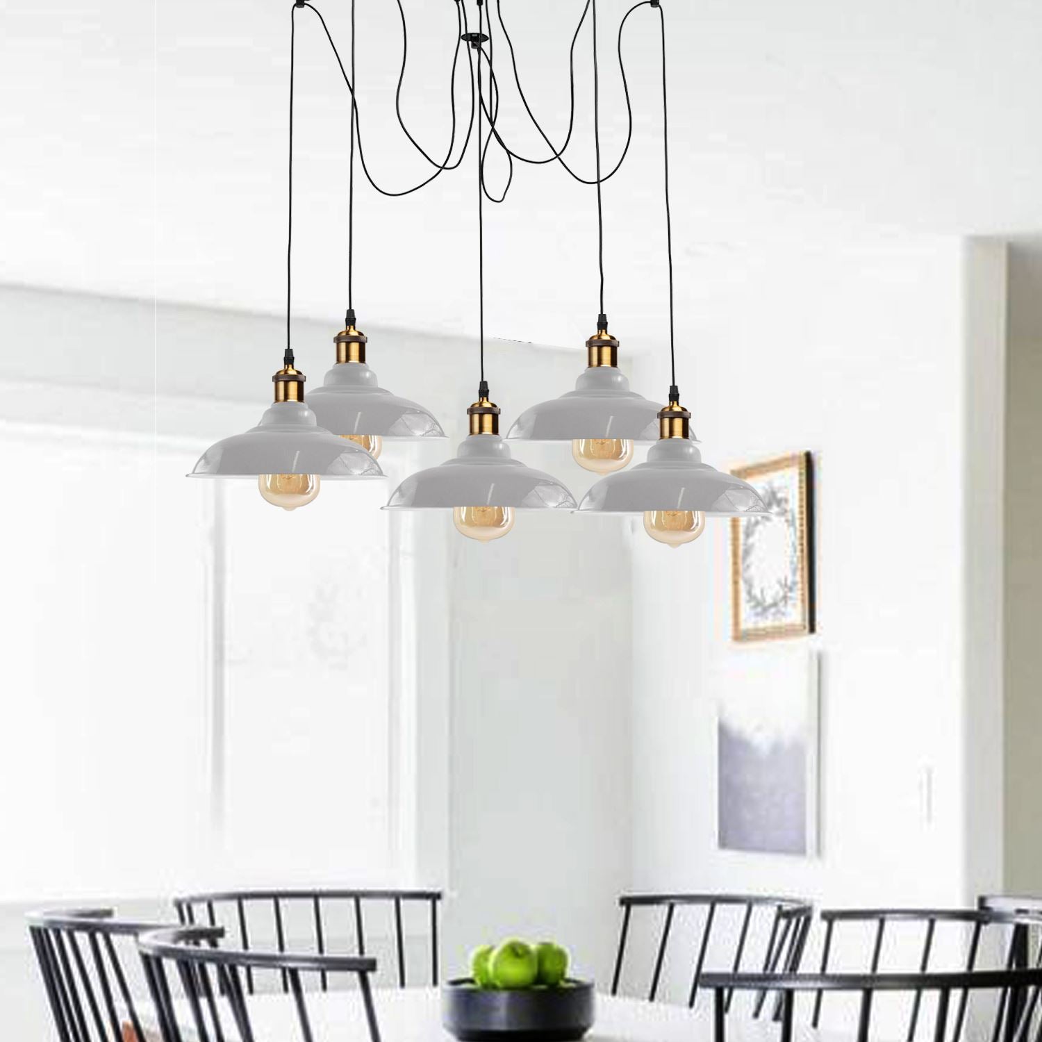 Industrial Spider adjustable multi-arm pendant light by Sangria Angel with five E27 bulbs, featuring a modern, multi-directional lighting design.