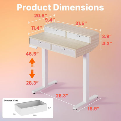 32X20 Inch Electric Standing Desk With Four Drawers