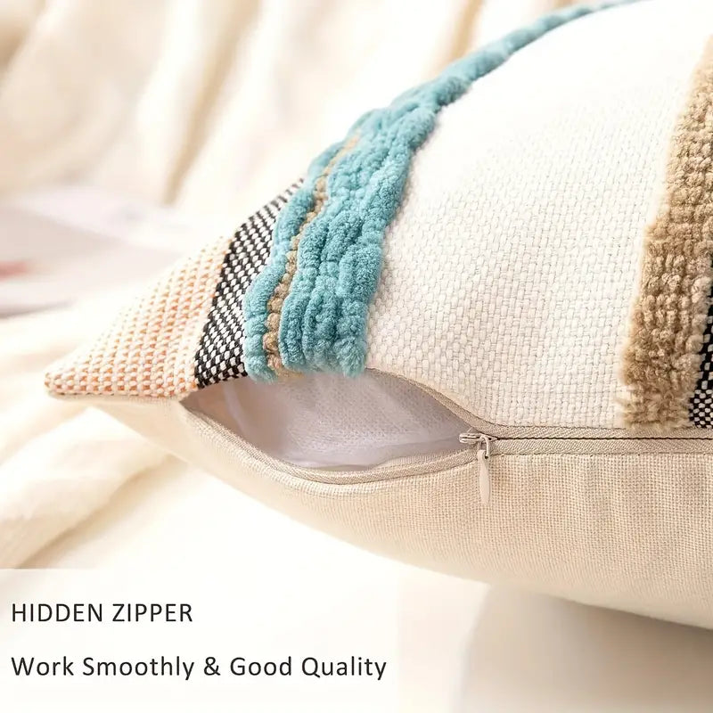 Boho striped chenille throw pillowcases by Copper Pallas, featuring soft, textured textile with vibrant stripe patterns.