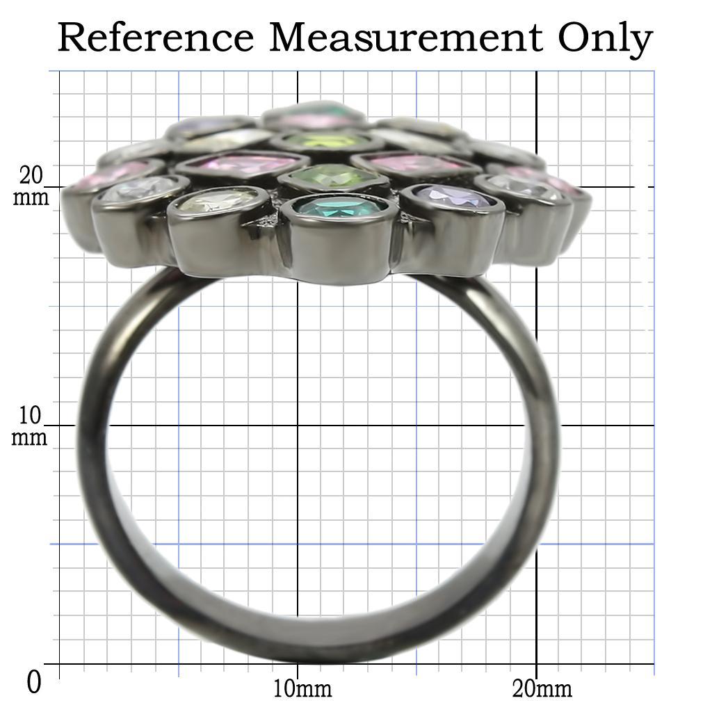 Turquoise Tiger Ruthenium Brass Ring with AAA Grade Cubic Zirconia in multi-color, showcasing intricate jewelry design.