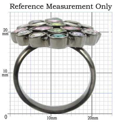Turquoise Tiger Ruthenium Brass Ring with AAA Grade Cubic Zirconia in multi-color, showcasing intricate jewelry design.