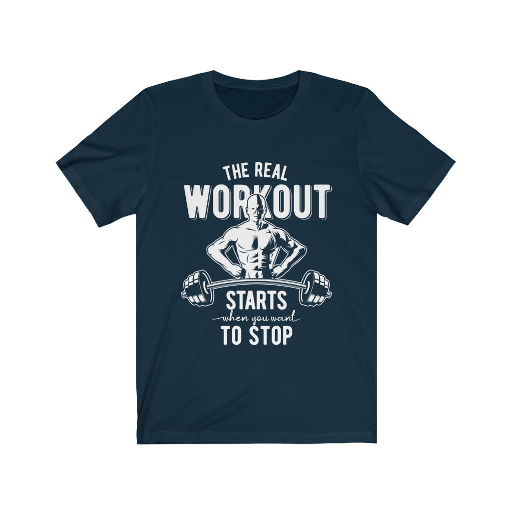 Plum Charlie The Real Workout T-shirt featuring bold graphic design on a casual, soft cotton fabric for activewear or everyday wear.