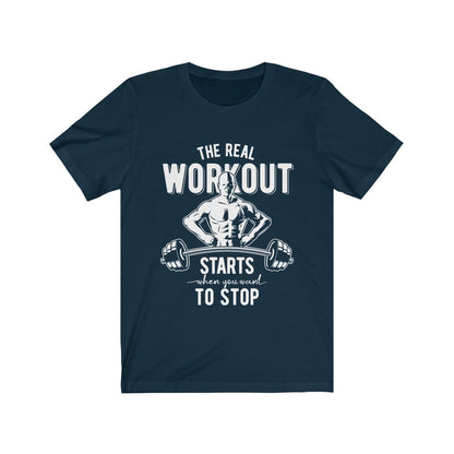 Plum Charlie The Real Workout T-shirt featuring bold graphic design on a casual, soft cotton fabric for activewear or everyday wear.