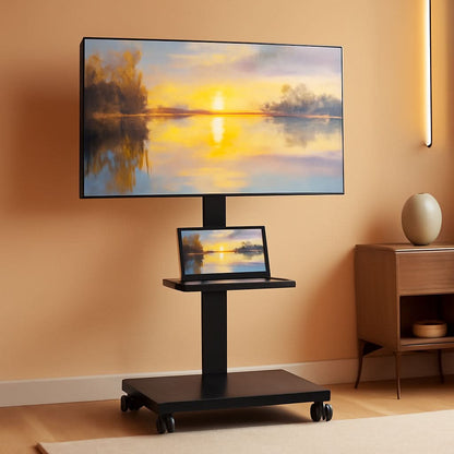 Rolling TV Stand Thirty Two To Seventy Five Inches Hidden Wire Management