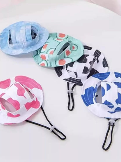 Pear Daisy pet bucket hat with wide brim, made for home and garden, featuring colorful floral pattern and comfortable fit.