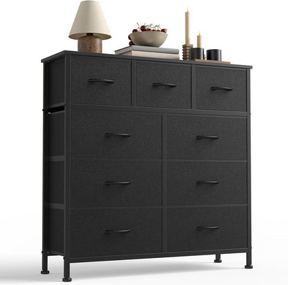 Matte Black Nine Drawer Dresser With Durable Fabric