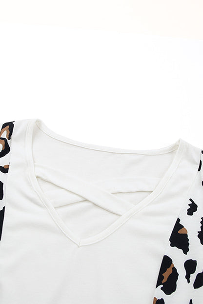 Harlequin Daisy crisscross leopard splicing tank top, stylish sleeveless bath and beauty top with leopard print design.