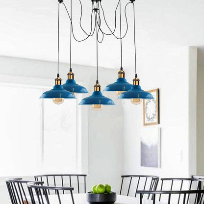 Sangria Angel industrial spider pendant light with five adjustable arms and E27 bulbs, featuring a vintage multi-arm lighting design.