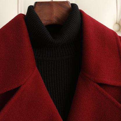 Korean wool coat for women by Carmine Juneberry, elegant autumn and winter jacket with a stylish, warm design.