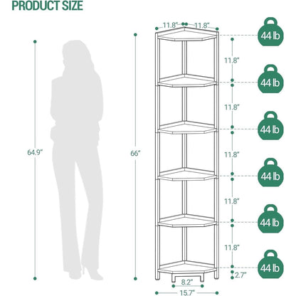 6-Tier Corner Shelf Stand White Gold Finish For Living Room