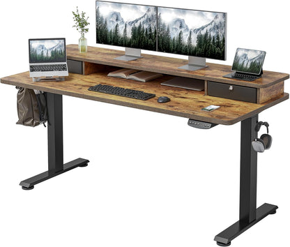 Electric Height Adjustable Desk With Drawers 55x24 Inches