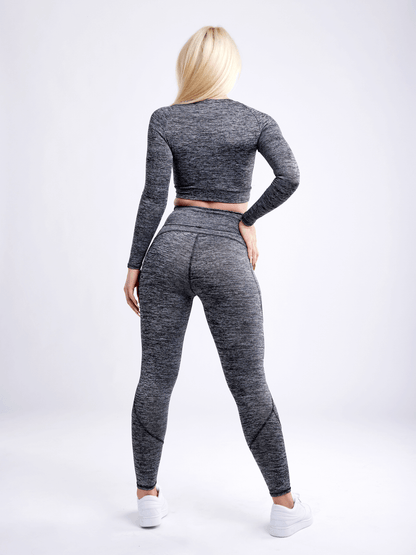 Black Lavender JupiterGear long-sleeve crop top, activewear top with fitted design and thumbholes, shown on a white background.