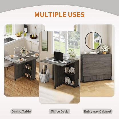 Compact Folding Dining Table With Integrated Wheels