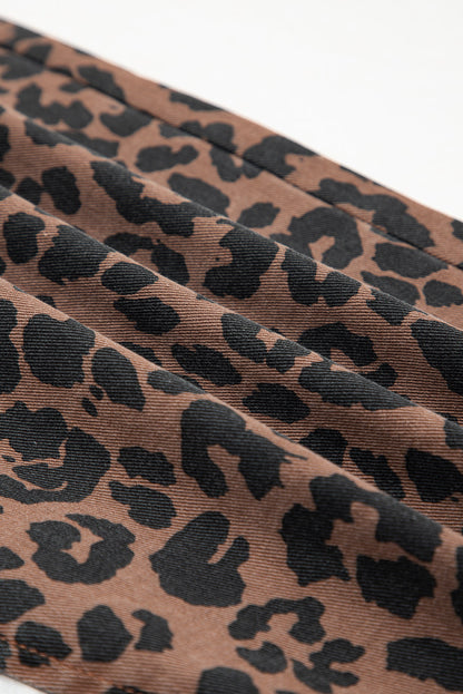 Leopard print denim midi skirt with frayed hem for women by Byzantium Bay, shown with a relaxed fit and stylish design.