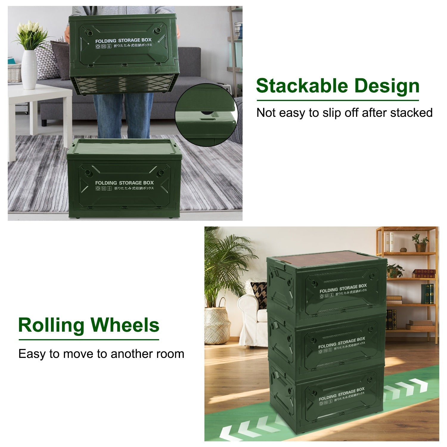 Pear Daisy folding storage bin, collapsible and stackable organizer box, ideal for camping and home organization.
