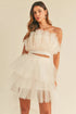 Pear Daisy tulle tube ruffle crop top and high-low maxi skirt set, perfect for stylish home or garden occasions.