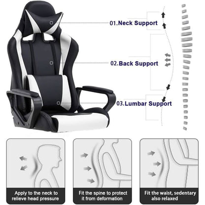 Ergonomic Gaming Chair White With Lumbar Support High Back