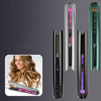 Maroon Asteria USB wireless charging hair straightener with black and silver design, showing the sleek device and charging port.