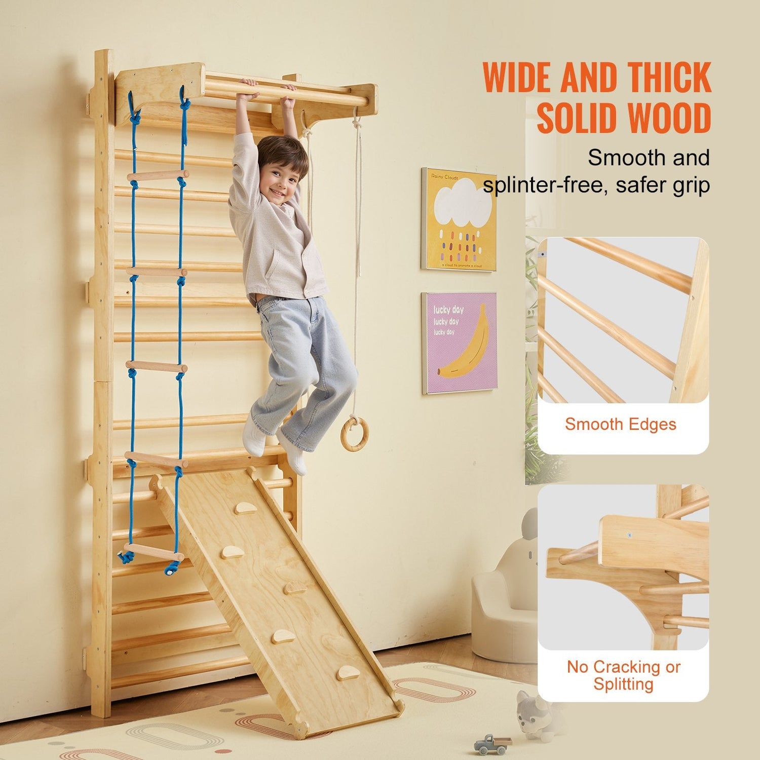 Pear Daisy Swedish Ladder Wall Gym 5-in-1 wooden indoor climbing toy for kids, featuring colorful rungs and sturdy construction.