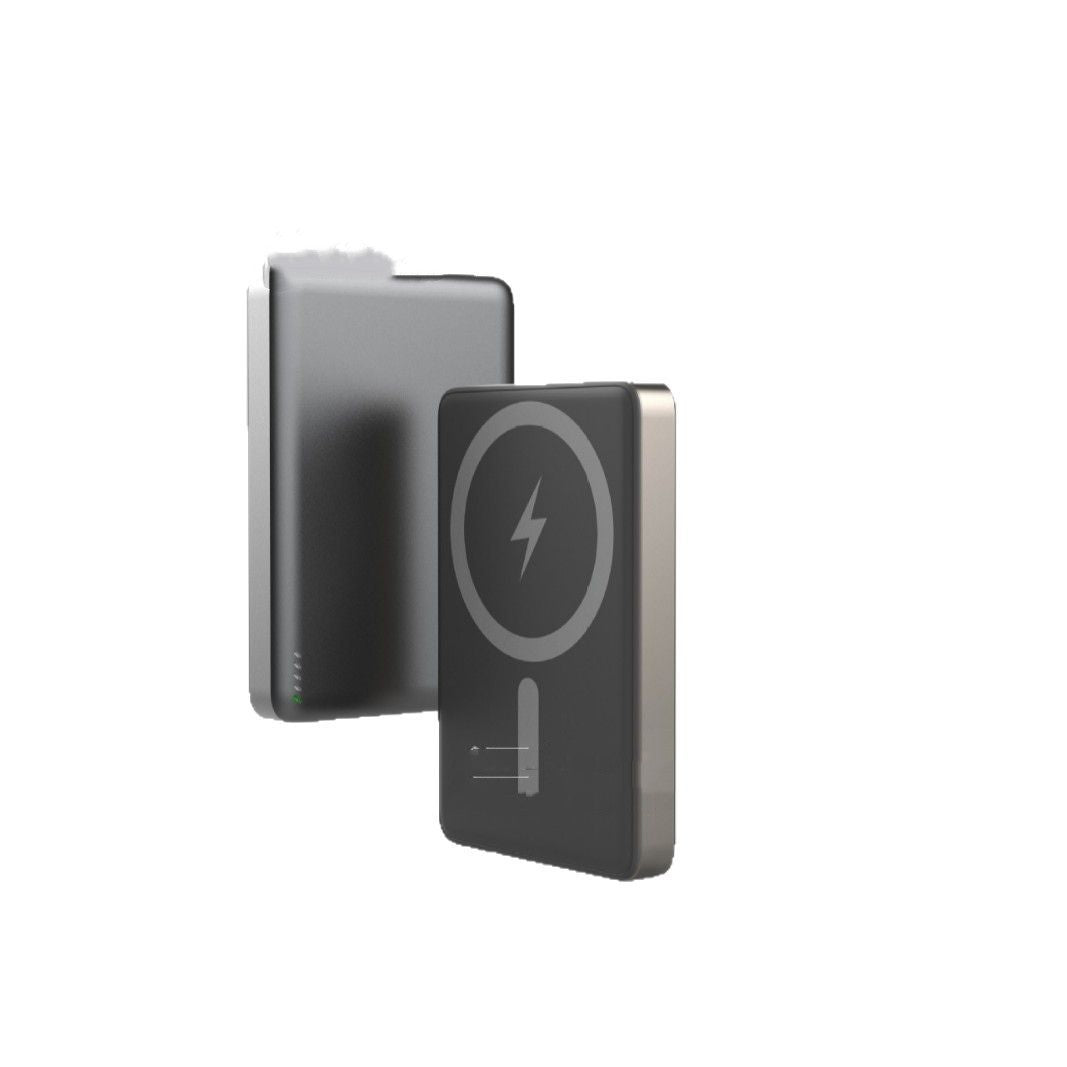 Gold Penelope magnetic wireless power bank with 5000mAh and 10000mAh capacity, alloy shell, portable tech accessory.