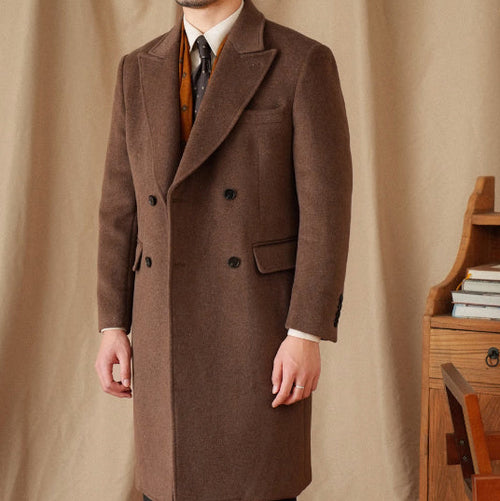 Carmine Juneberry HauteWool™ double-breasted wool coat in a wool blend, featuring a classic tailored design and lapel collar.