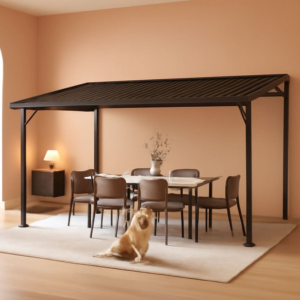 12x20 Ft Lean-To Gazebo Wall-Mounted Hardtop Brown