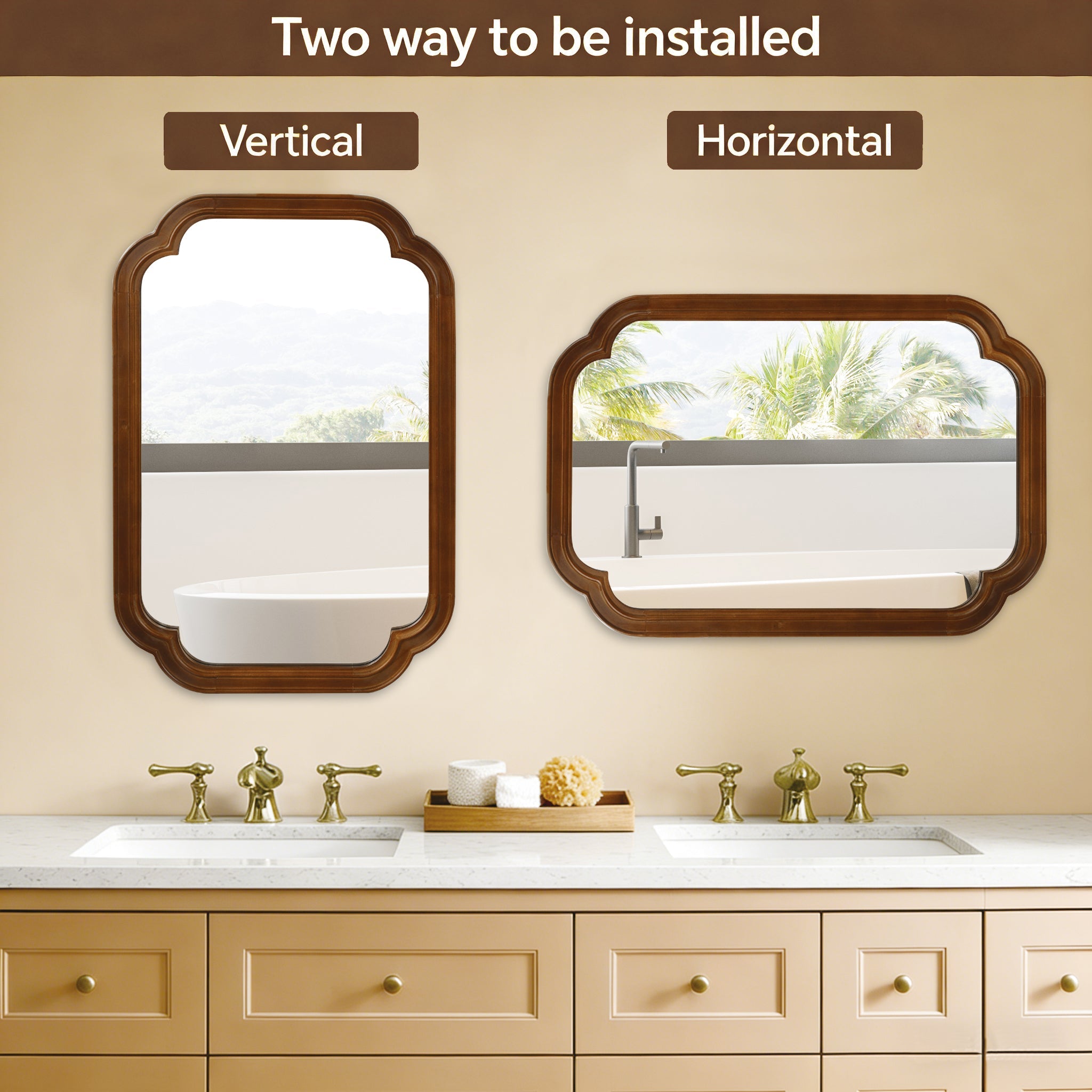 Sangria Beech solid wood framed decorative mirror with rounded corners, ideal for bedroom wall decor.