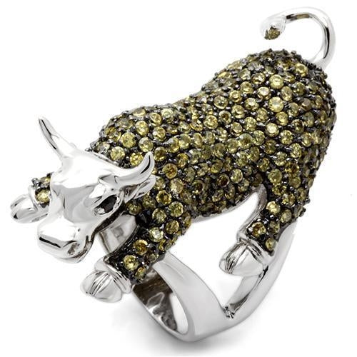 Rhodium and ruthenium brass ring with AAA grade cubic zirconia, featuring multi-colored stones, by Turquoise Tiger jewelry.