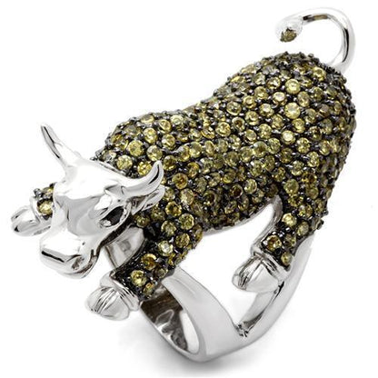Turquoise Tiger 0W004 rhodium and ruthenium brass ring with AAA grade CZ stones, featuring a multi-color design and intricate detailing.