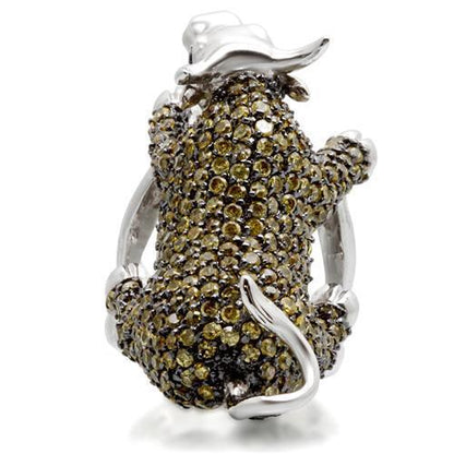 Rhodium and ruthenium brass ring with AAA grade cubic zirconia in multi-color, from Turquoise Tiger jewelry collection.
