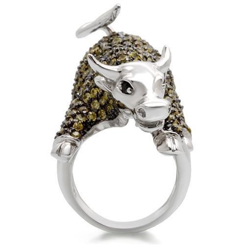 Turquoise Tiger 0W004 rhodium and ruthenium brass ring with multi AAA grade CZ gemstones, showcasing intricate jewelry design.