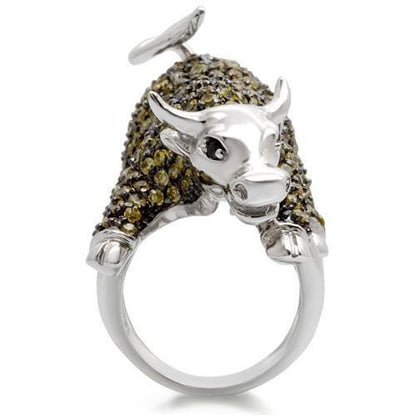 Turquoise Tiger 0W004 rhodium and ruthenium brass ring with multi AAA grade CZ gemstones, showcasing intricate jewelry design.