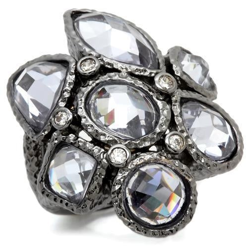 Ruthenium brass ring with AAA grade light amethyst CZ by Turquoise Tiger, showcasing a detailed design and vibrant gemstone setting.
