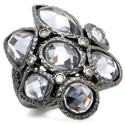 Ruthenium brass ring with AAA grade light amethyst CZ by Turquoise Tiger, showcasing a detailed design and vibrant gemstone setting.