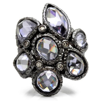 Turquoise Tiger Ruthenium Brass Ring with AAA Grade CZ in Light Amethyst, featuring a detailed band and sparkling gemstone setting.