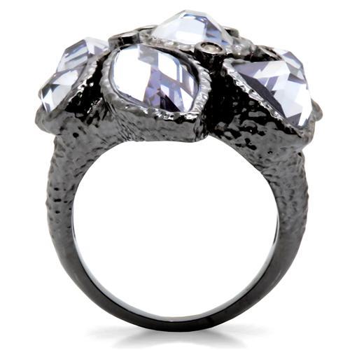 Turquoise Tiger 0W120 ruthenium brass ring with AAA grade light amethyst CZ gemstone, intricate design and polished finish.