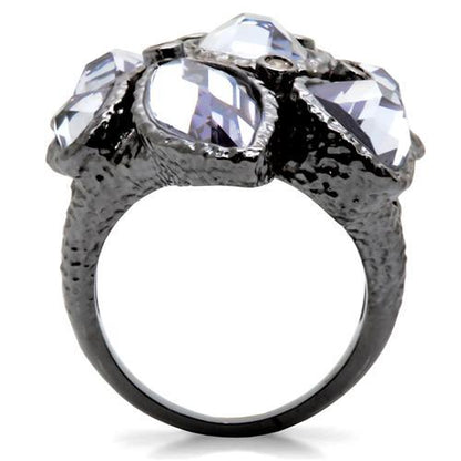 Turquoise Tiger 0W120 ruthenium brass ring with AAA grade light amethyst CZ gemstone, intricate design and polished finish.