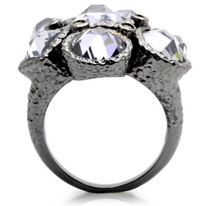 Turquoise Tiger Ruthenium Brass Ring with AAA Grade CZ in Light Amethyst, showcasing a polished band with a central gemstone.