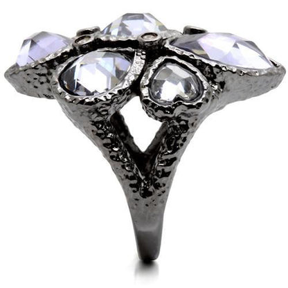 Turquoise Tiger 0W120 Ruthenium Brass Ring with AAA Grade CZ in light amethyst color, featuring a sleek design and sparkling stone.