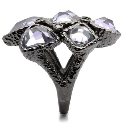 Turquoise Tiger Ruthenium Brass Ring with AAA Grade Light Amethyst CZ, featuring a sleek band and elegant gemstone setting.