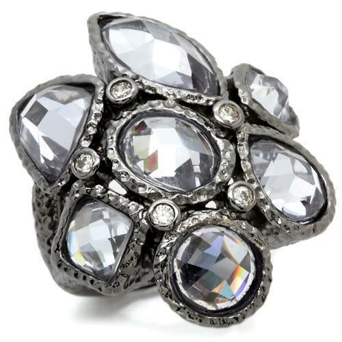 Turquoise Tiger 0W120 Ruthenium Brass Ring with AAA Grade Light Amethyst CZ gemstone, showcasing a detailed jewelry design